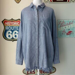 Umgee Blue and White Striped Button Down Blouse